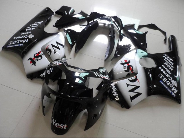 2000-2001 Kawasaki ZX12R Motorcycle Fairings - Glossy Black White West Canada