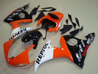 2003-2004 Yamaha YZF R6 Motorcycle Fairings - Orange White Glossy Black Repsol Canada