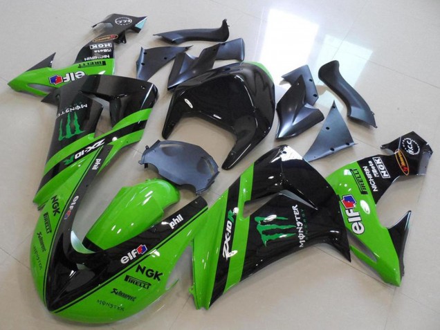 2006-2007 Kawasaki ZX10R Motorcycle Fairings - Green Glossy Black Monster Racing Canada