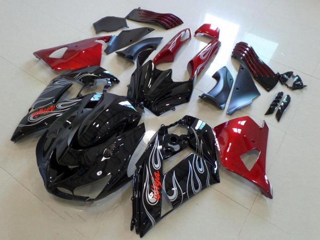 2006-2011 Kawasaki ZX14R ZZR1400 Motorcycle Fairings - Red Glossy Black Silver Flame Canada