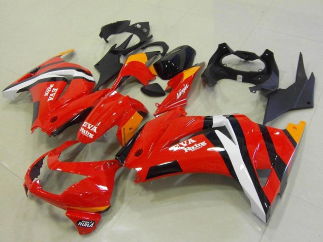 2008-2012 Kawasaki ZX250R Motorcycle Fairings - Red Orange White Black Eva Racing Canada