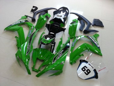 2011-2015 Kawasaki ZX10R Motorcycle Fairings - Green Glossy Black Elf Henleys Vent-Axia 69 Canada