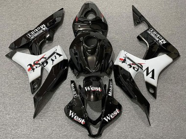 2007-2008 Honda CBR600RR Motorcycle Fairings - Glossy Black White West Style Canada