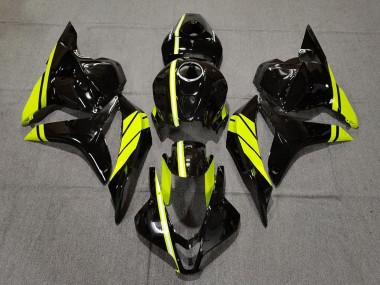 2009-2012 Honda CBR600RR Motorcycle Fairings - Glossy Black High Viz Yellow Stripe Canada