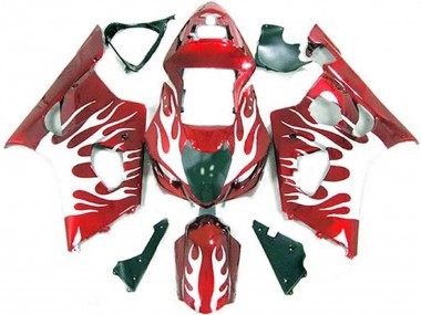 2003-2004 Suzuki GSXR 1000 Motorcycle Fairings - White Red Flame Canada