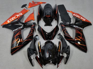 2006-2007 Suzuki GSXR 600 / GSXR 750 Motorcycle Fairings - Glossy Black Orange Bacardi Canada