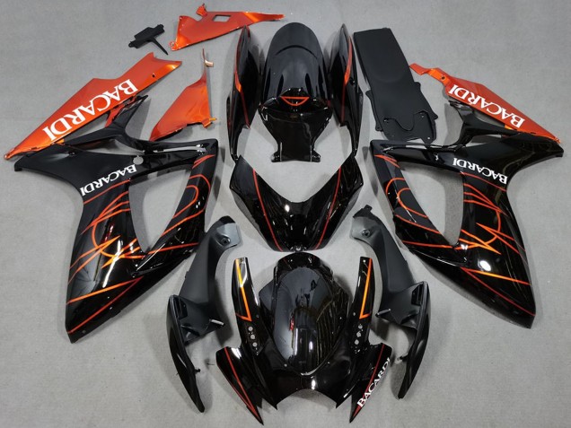 2006-2007 Suzuki GSXR 600 / GSXR 750 Motorcycle Fairings - Glossy Black Orange Bacardi Canada