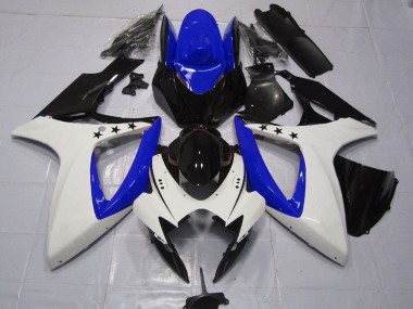 2006-2007 Suzuki GSXR 600 / GSXR 750 Motorcycle Fairings - White Blue Glossy Black Star Canada