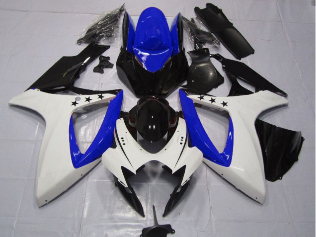 2006-2007 Suzuki GSXR 600 / GSXR 750 Motorcycle Fairings - White Blue Glossy Black Star Canada