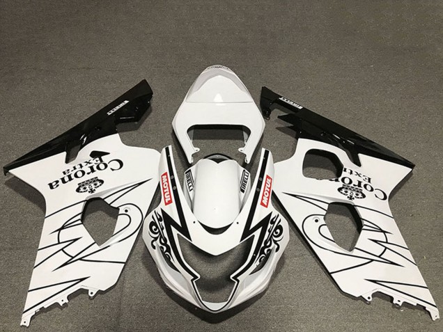 2004-2005 Suzuki GSXR 600 / GSXR 750 Motorcycle Fairings - White Glossy Black Corona Motul Style Canada