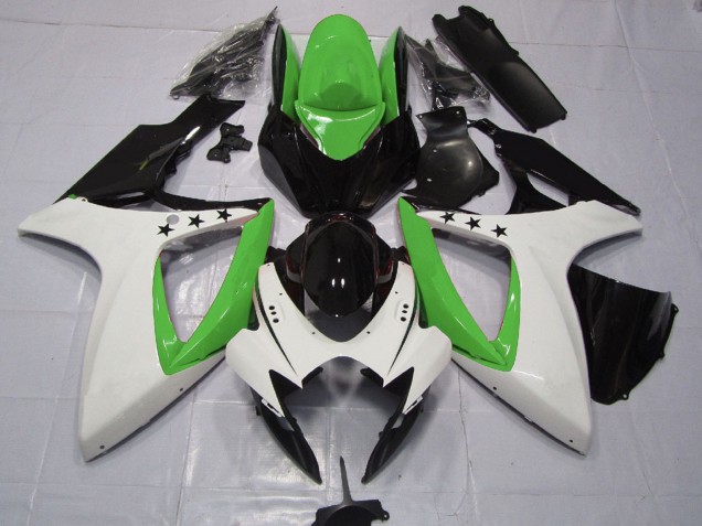 2006-2007 Suzuki GSXR 600 / GSXR 750 Motorcycle Fairings - Green White Glossy Black Star Canada