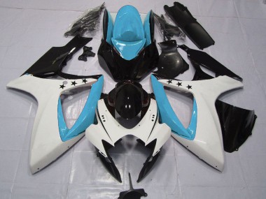 2006-2007 Suzuki GSXR 600 / GSXR 750 Motorcycle Fairings - Light Blue White Glossy Black Star Canada