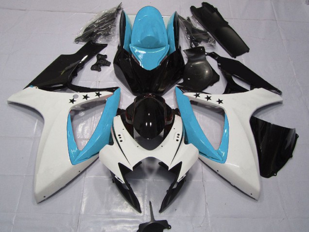 2006-2007 Suzuki GSXR 600 / GSXR 750 Motorcycle Fairings - Light Blue White Glossy Black Star Canada