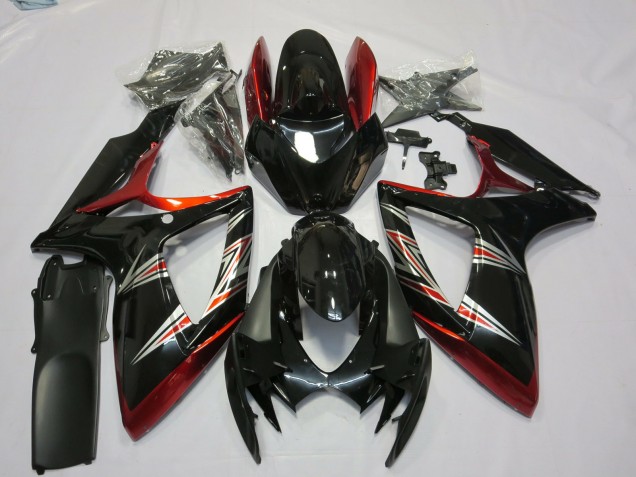 2006-2007 Suzuki GSXR 600 / GSXR 750 Motorcycle Fairings - Red Glossy Black Canada