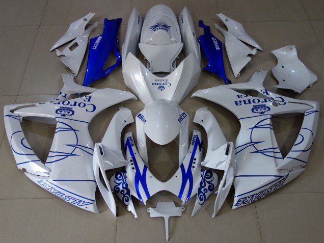 2006-2007 Suzuki GSXR 600 / GSXR 750 Motorcycle Fairings - White Blue Corona Alstare Canada