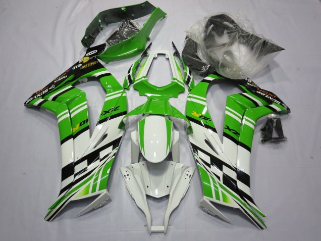 2011-2015 Kawasaki ZX10R Motorcycle Fairing - White Green Yellow Black Maxxis Dunlop Canada