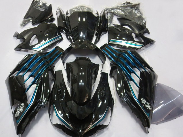 2012-2024 Kawasaki ZX14R ZZR1400 Motorcycle Fairings - Glossy Black Light Blue Canada
