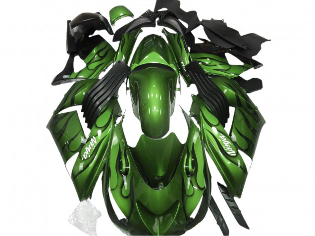 2006-2011 Kawasaki ZX14R Motorcycle Fairings - Green Black Flame Canada