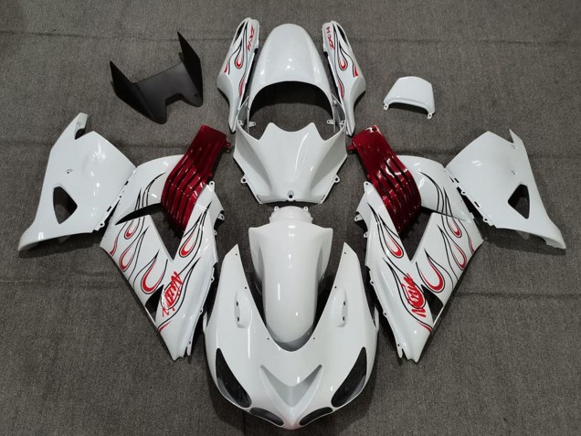 2006-2011 Kawasaki ZX14R Motorcycle Fairings - White Red Flame Canada