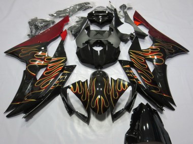 2008-2016 Yamaha R6 Motorcycle Fairings - Red Glossy Black Gold Flame Canada