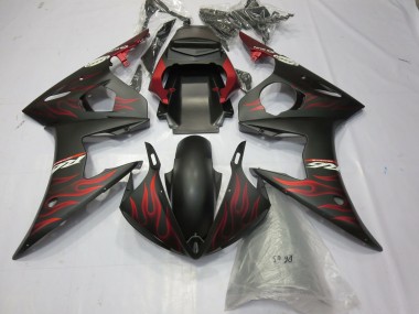 2003-2004 Yamaha R6 Motorcycle Fairings - Matte Black Red Flame Canada