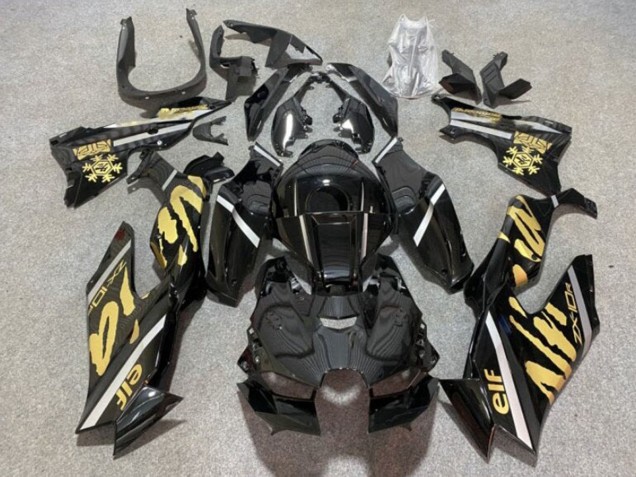 2021-2025 Kawasaki ZX10R Motorcycle Fairings - Glossy Black Gold Elf Snow Canada