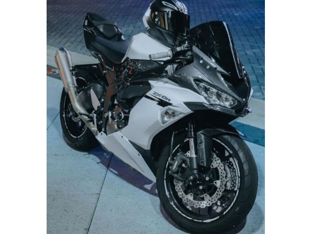 2019-2022 Kawasaki ZX6R Motorcycle Fairings - White Black Carbon Fiber Canada