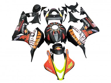 2007-2008 Honda CBR600RR Motorcycle Fairings - Matte Black Orange Red Rossi Repsol 46 Canada