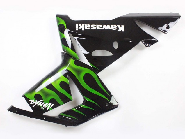 2004-2005 Kawasaki ZX10R Motorcycle Fairings - Black with Green Flame Ninja Canada