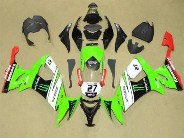 2008-2010 Kawasaki ZX10R Motorcycle Fairings - Green White Red Black Elf Green Monster Energy 27 Canada