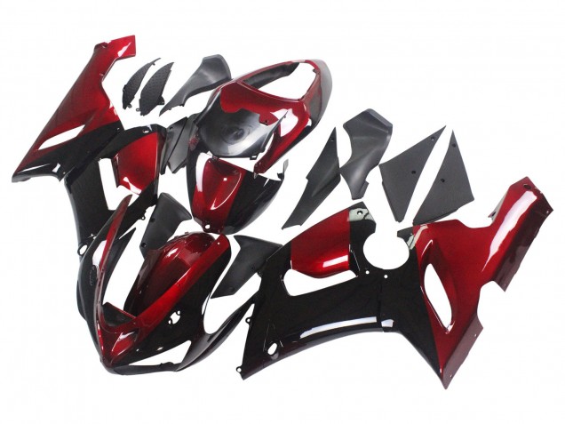 2005-2006 Kawasaki ZX6R Motorcycle Fairing - Red Glossy Black Canada
