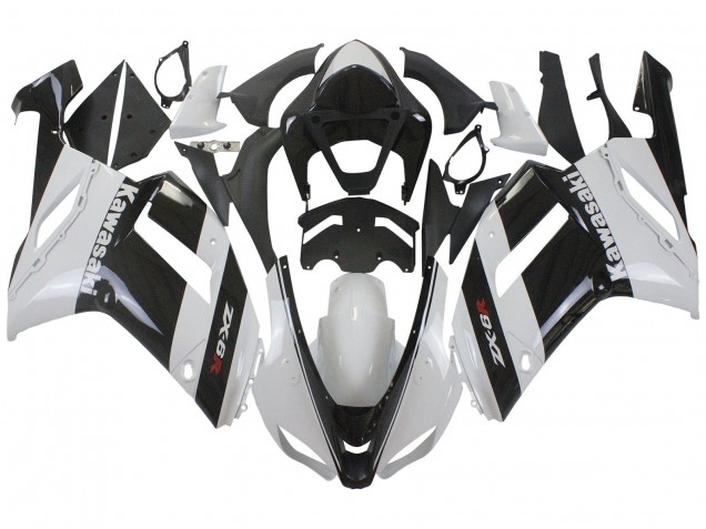 2007-2008 Kawasaki ZX6R Motorcycle Fairing - White Black Canada