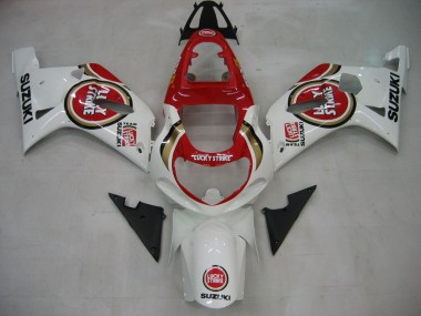 2000-2002 Suzuki GSXR1000 Motorcycle Fairings - White Red Lucky Strike Canada