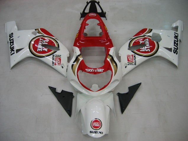 2000-2002 Suzuki GSXR1000 Motorcycle Fairings - White Red Lucky Strike Canada