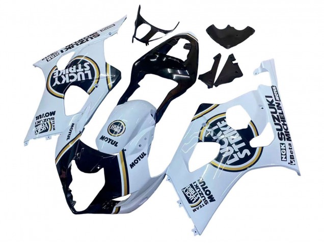 2003-2004 Suzuki GSXR 1000 Motorcycle Fairings - White Black Gold Motul Lucky Strike Canada