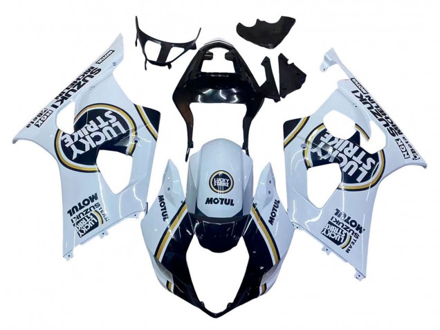 2003-2004 Suzuki GSXR 1000 Motorcycle Fairings - White Black Gold Motul Lucky Strike Canada