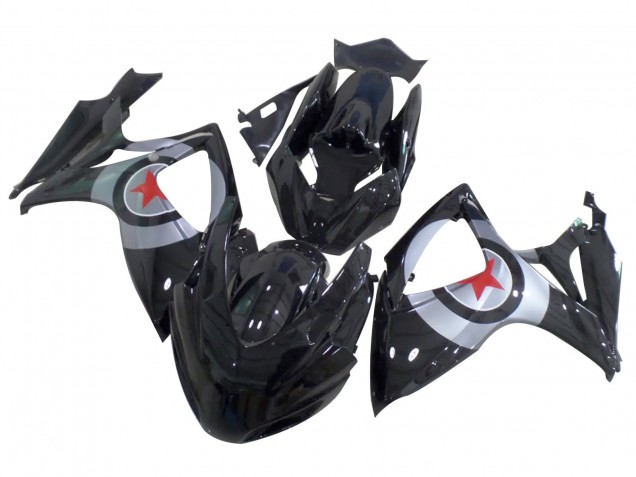 2004-2005 Suzuki GSXR 600 / GSXR 750 Motorcycle Fairings - Glossy Black Silver Red Star Canada