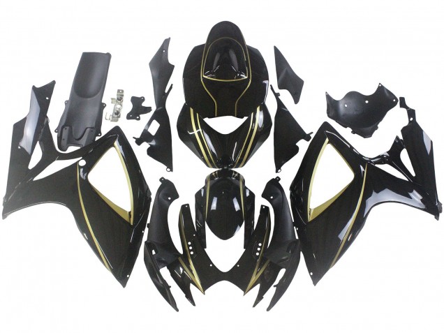 2006-2007 Suzuki GSXR 600 / GSXR 750 Motorcycle Fairings - Glossy Black Gold Stripe Canada