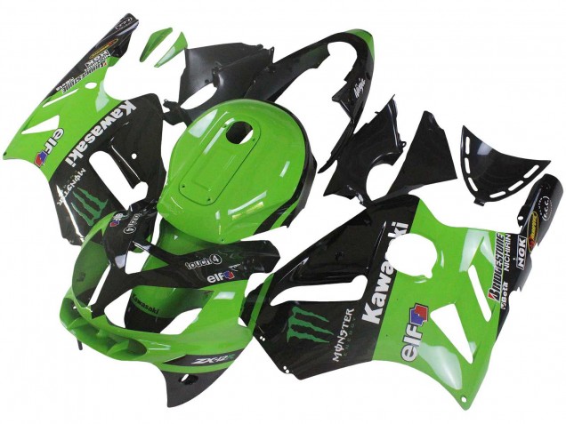 2002-2006 Kawasaki ZX12R Motorcycle Fairing - Green Glossy Black Elf Touch4 Monster Canada