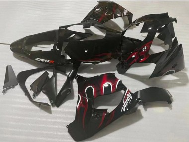 2002-2003 Kawasaki ZX9R Motorcycle Fairing - Glossy Black Red Flame Canada