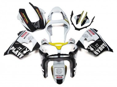 2002-2003 Kawasaki ZX9R Motorcycle Fairings - White Black Yellow Playboy Canada