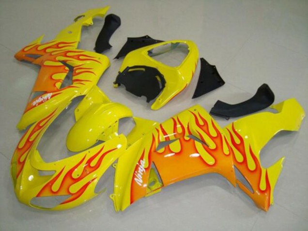 2006-2007 Kawasaki ZX10R Motorcycle Fairings - Yellow Orange Flame Canada