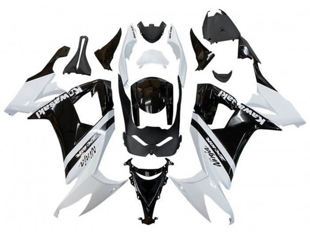 2008-2010 Kawasaki ZX10R Motorcycle Fairings - White Glossy Black Stripe Canada