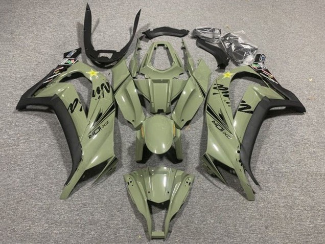 2011-2015 Kawasaki ZX10R Motorcycle Fairings - Dark Army Green Black Yellow Star Canada