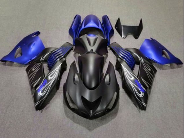 2006-2011 Kawasaki ZX14R ZZR1400 Motorcycle Fairings - Matte Black Blue Silver Flame Canada