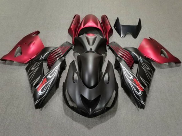 2006-2011 Kawasaki ZX14R ZZR1400 Motorcycle Fairings - Matte Black Red Silver Flame Canada
