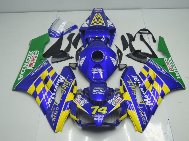 2004-2005 Honda CBR1000RR Motorcycle Fairings - Blue Yellow Green MoviStar Canada