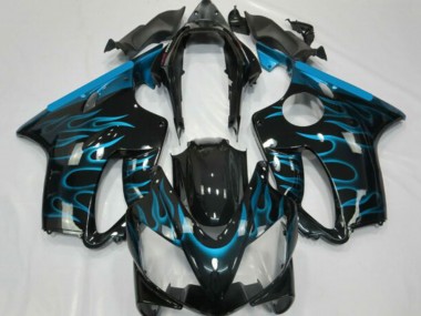 2001-2003 Honda CBR600 F4i Motorcycle Fairings - Glossy Black Light Blue Flame Canada