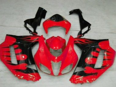 2007-2008 Kawasaki ZX6R Motorcycle Fairings - Red Black Flame Canada