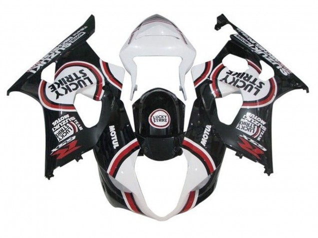 2003-2004 Suzuki GSXR 1000 Motorcycle Fairings - White Black Red Lucky Strike Canada